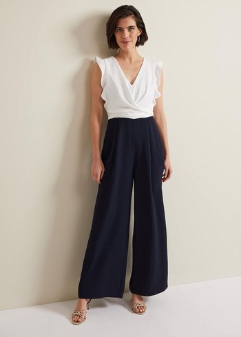 Phase Eight Ayla Ruffle Wrap Jumpsuit Navy/White Canada | ZHTUGB-370